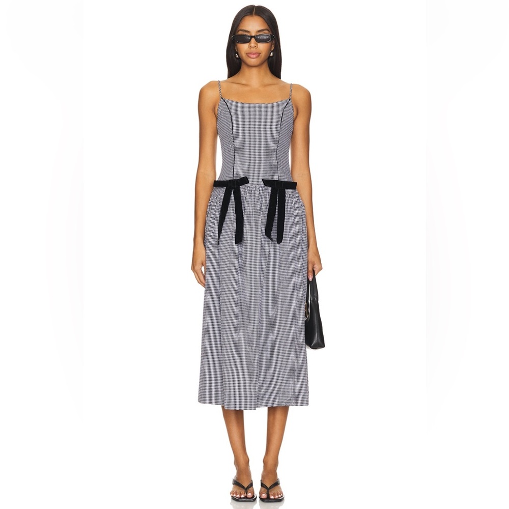 Revolve Persephone Midi Dress in Black Gingham Damson Madder NWT